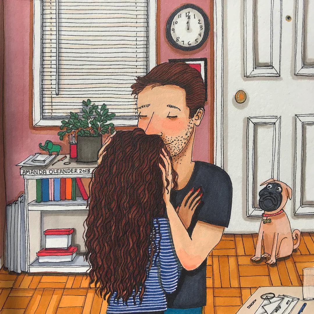 artwork of a man smelling a woman's hair