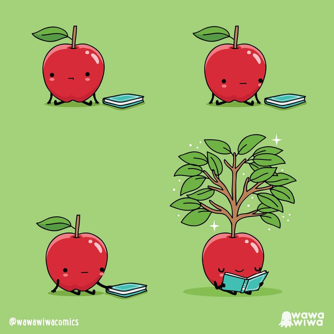 comic of an apple reading