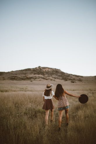 woman with her girl best in the mountain