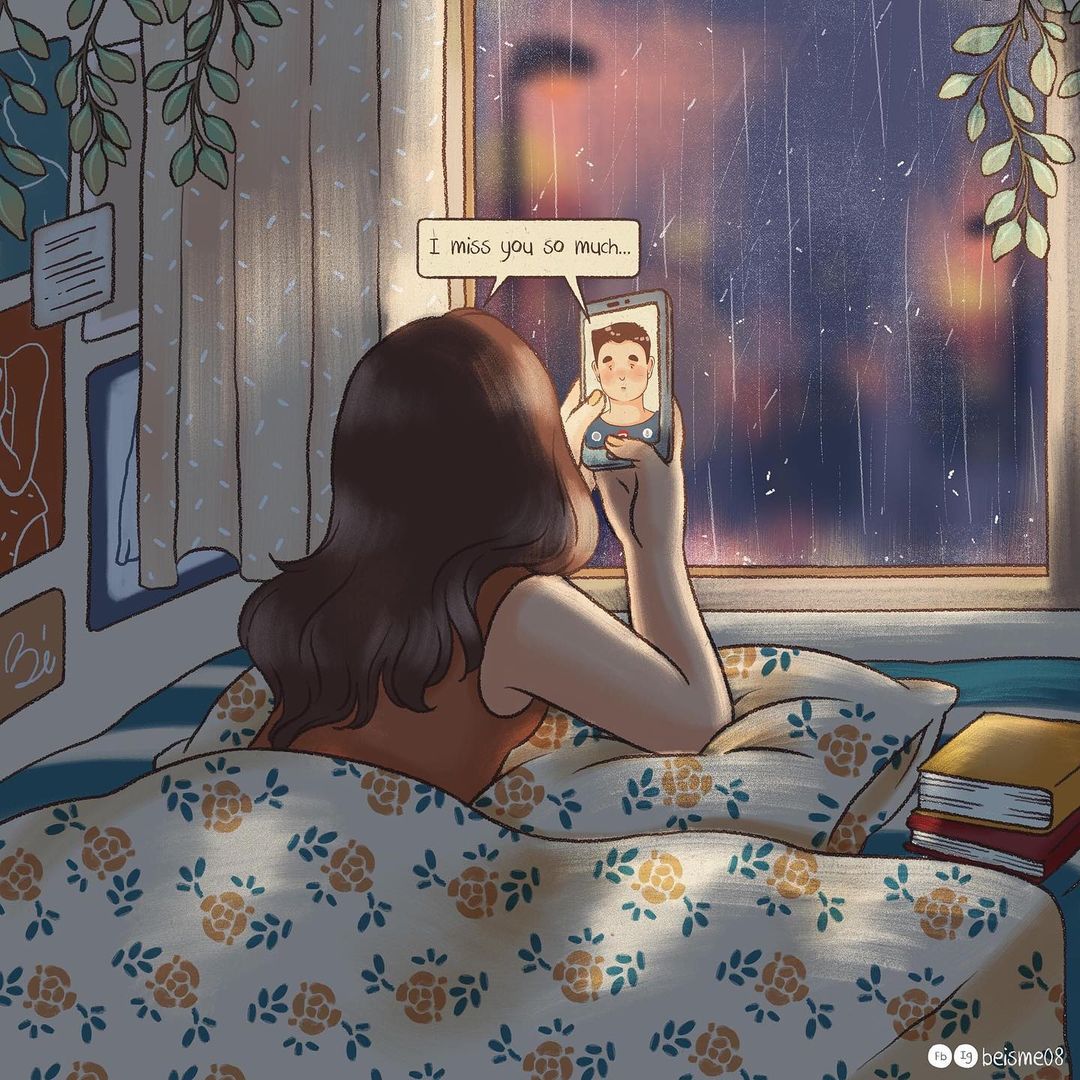 comics of couple doing videocall