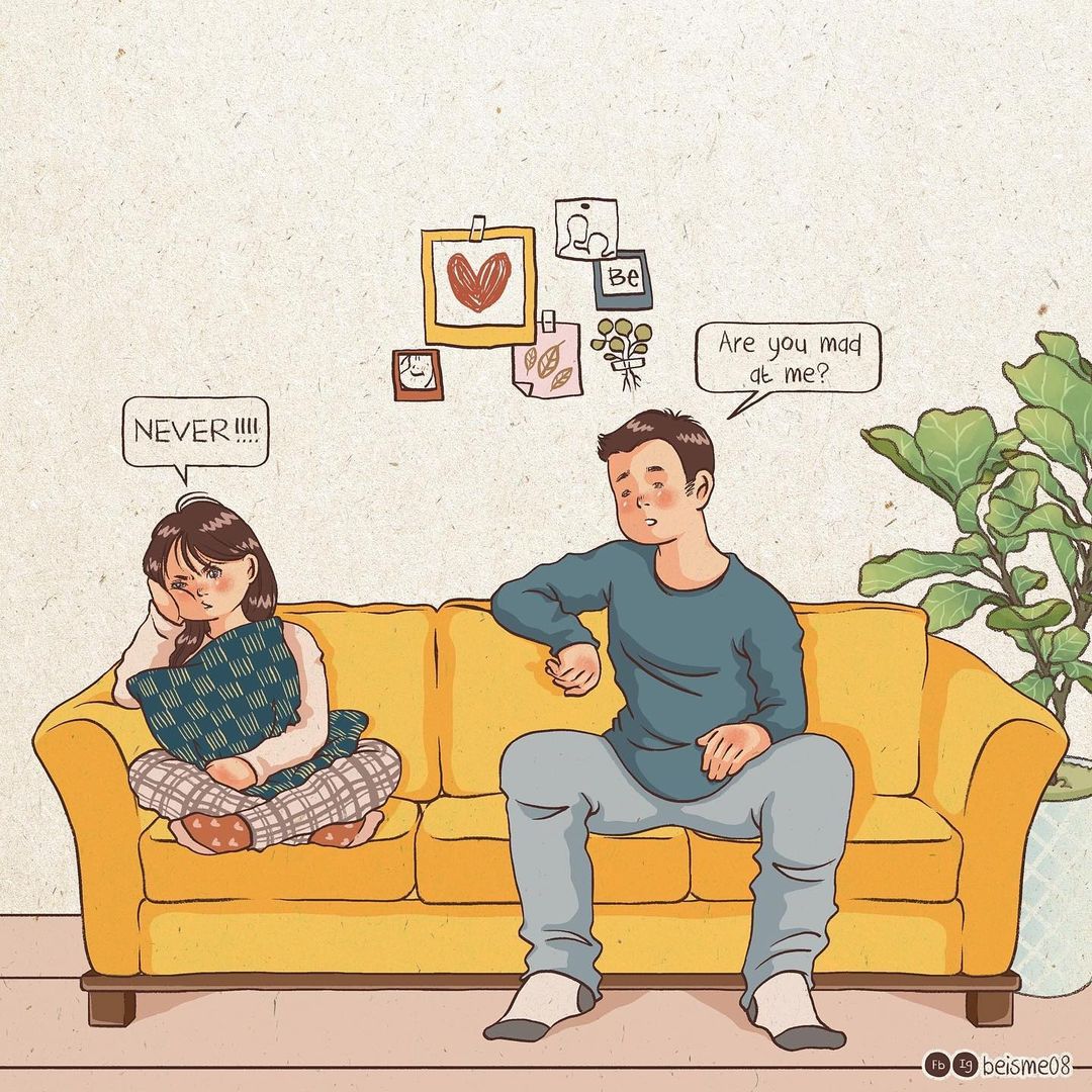 comics of a couple arguing on a sofa