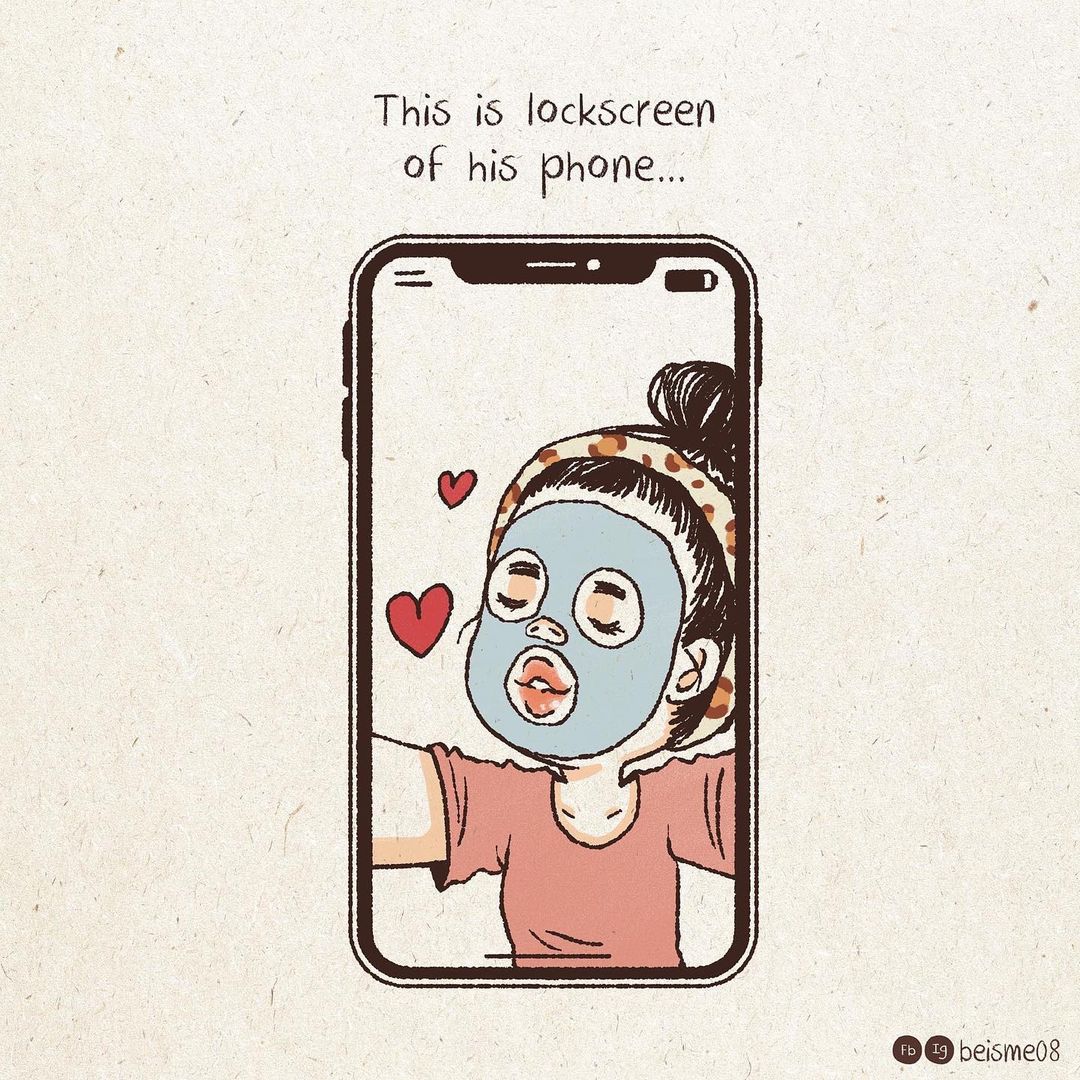 comics of a woman doing skincare on a lock screen