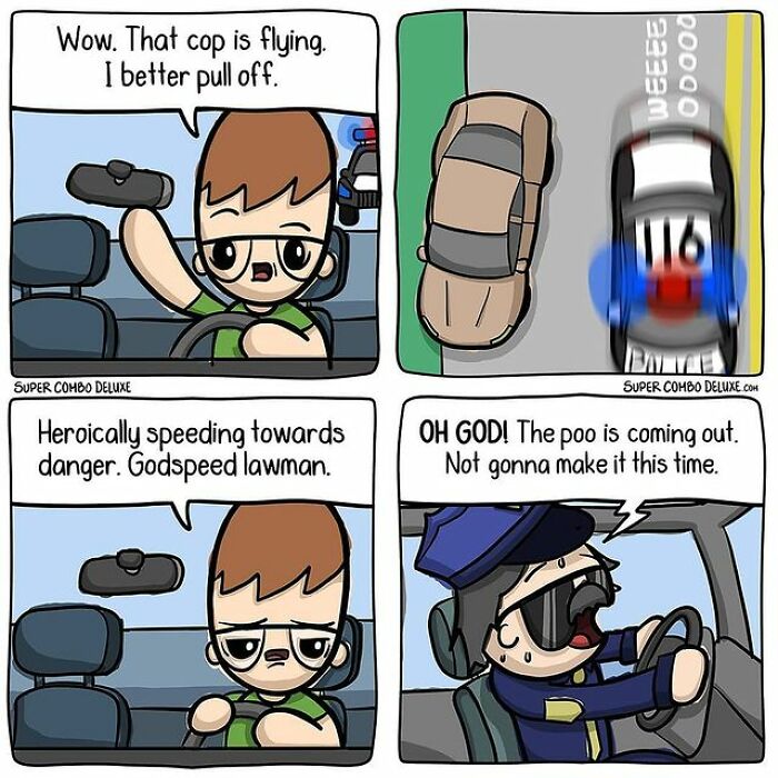 comics about man and a policeman driving