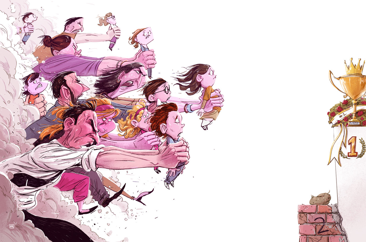 illustration of parents racing with their children