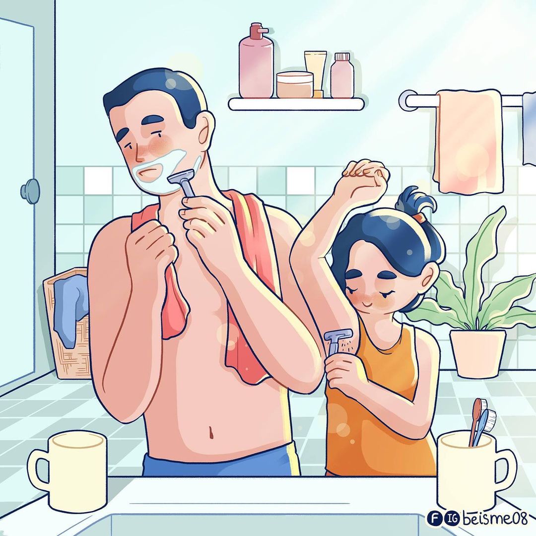 comics of a couple shaving body hairs together