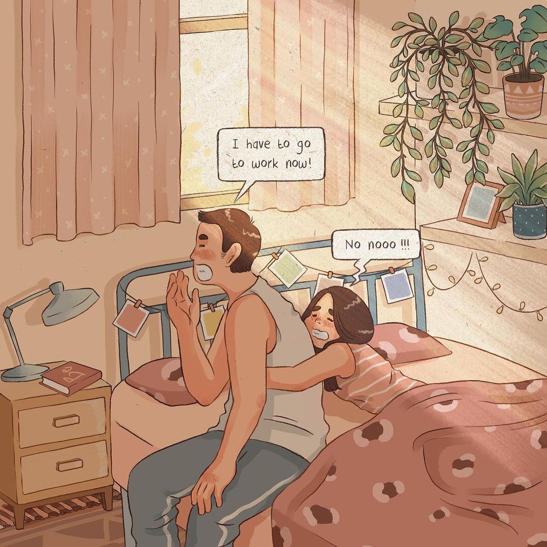 comics of a couple hugging in bed