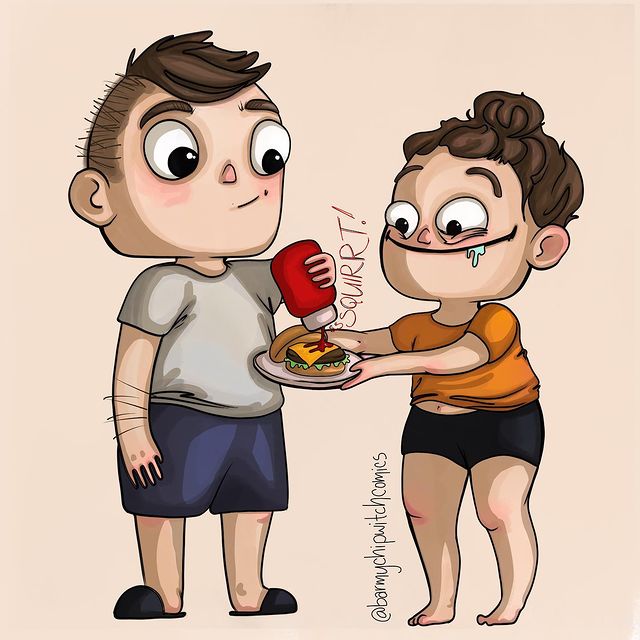 comics of a woman asking ketchup to her boyfriend