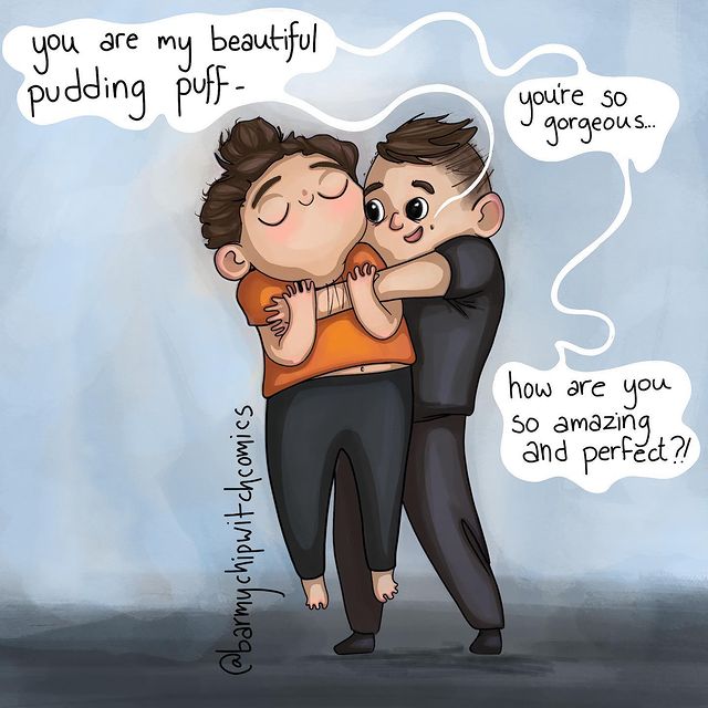comics of a man complimenting her girlfriend while being lifted